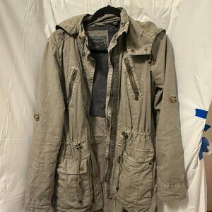 Levi Strauss Womens Utility Jacket Khaki Hooded Zip Parka Size XS